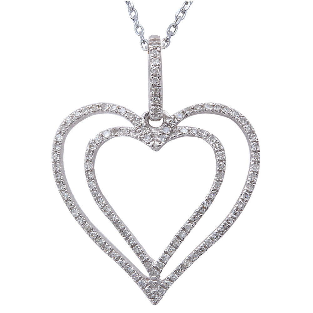 ''.16ct F SI Round Diamond Pave Set Heart PENDANT 14kt White Gold 18'''' Long''