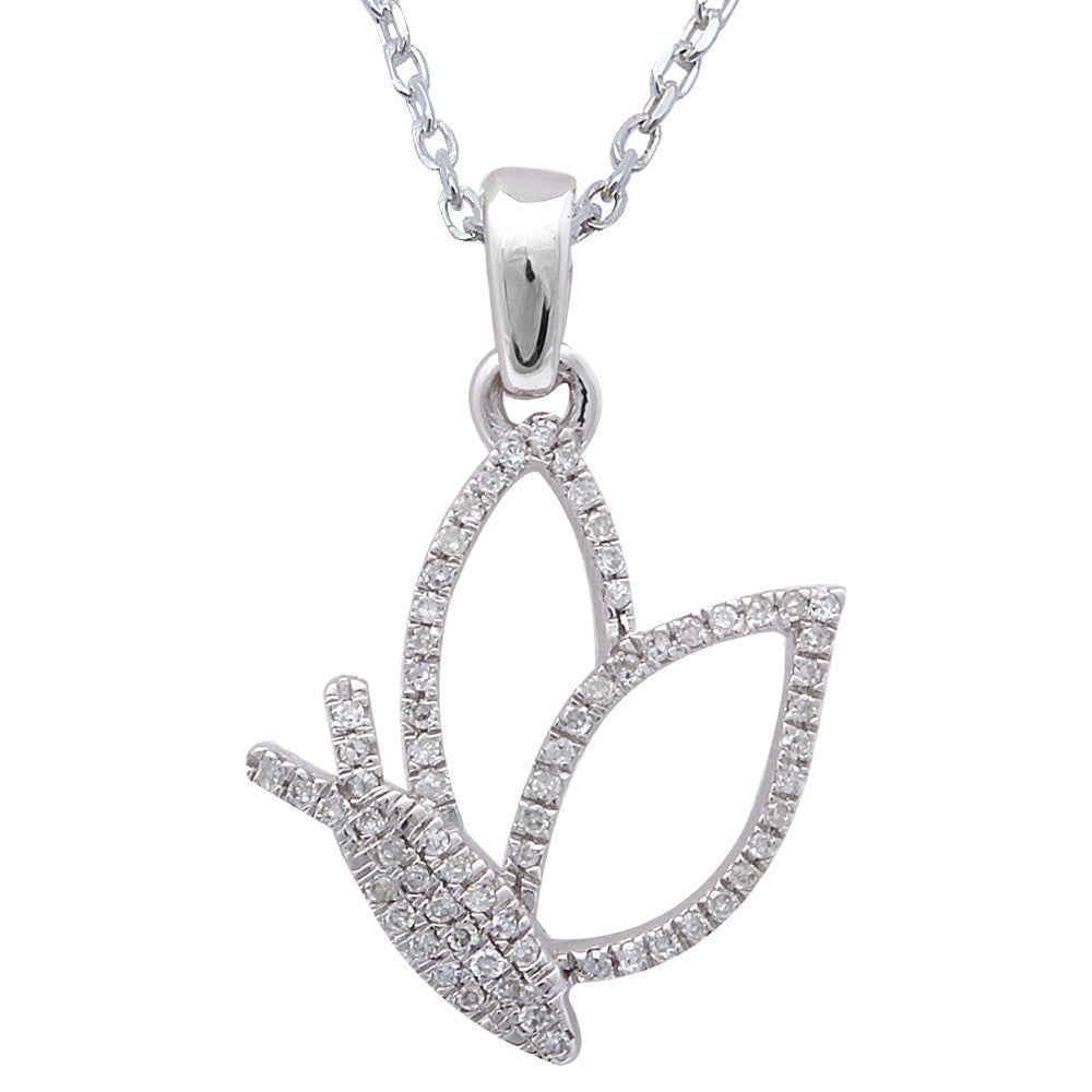 ''.10ct F SI DIAMOND Butterfly Pendant 14kt White Gold 18'''' Long''