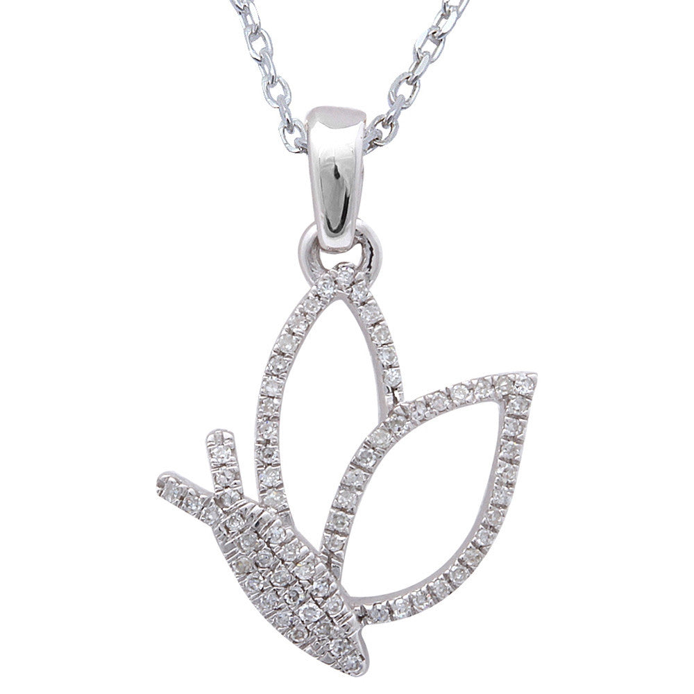 ''.10ct F SI Diamond Butterfly Pendant 14kt White GOLD 18'''' Long''