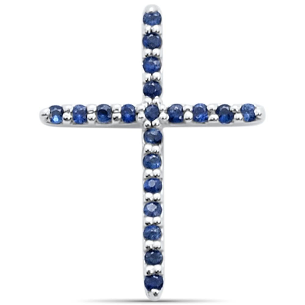 GEMSTONE CLOSEOUT  0.12cts 14k White gold Genuine Blue Sapphire Cross PENDANT