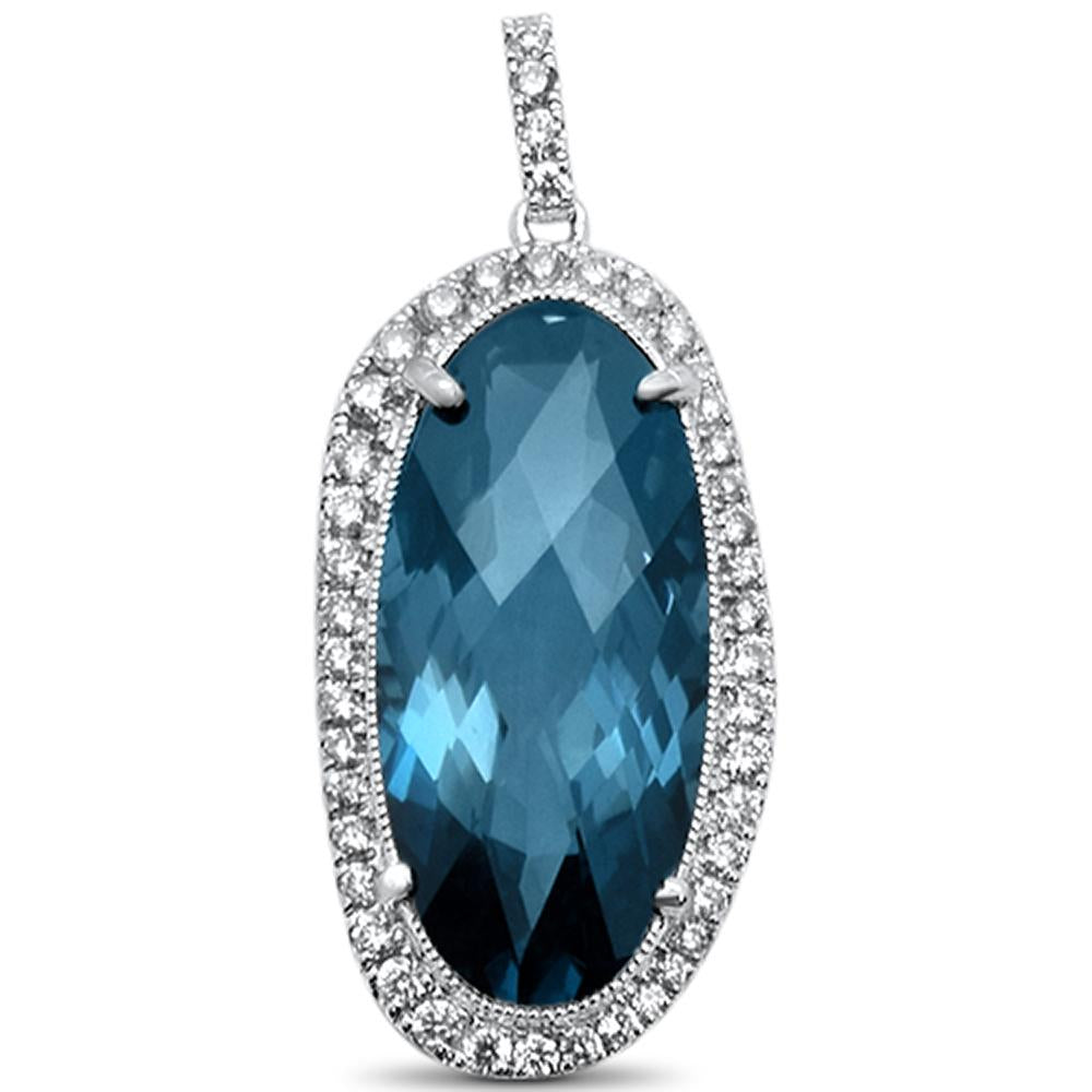 GEMSTONE CLOSEOUT  7.84cts 14k White Gold Blue Topaz DIAMOND Pendant