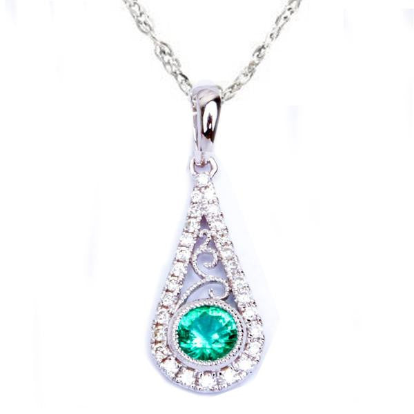 GEMSTONE CLOSEOUT! .42ct May Birthstone Green Emerald & Diamond 14 ...