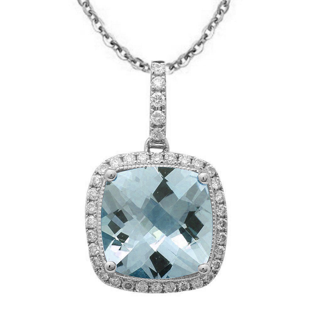 ''GEMSTONE CLOSEOUT  2.60ct 14k White Gold Aquamarine & DIAMOND Pendant Necklace 18'''' Long''