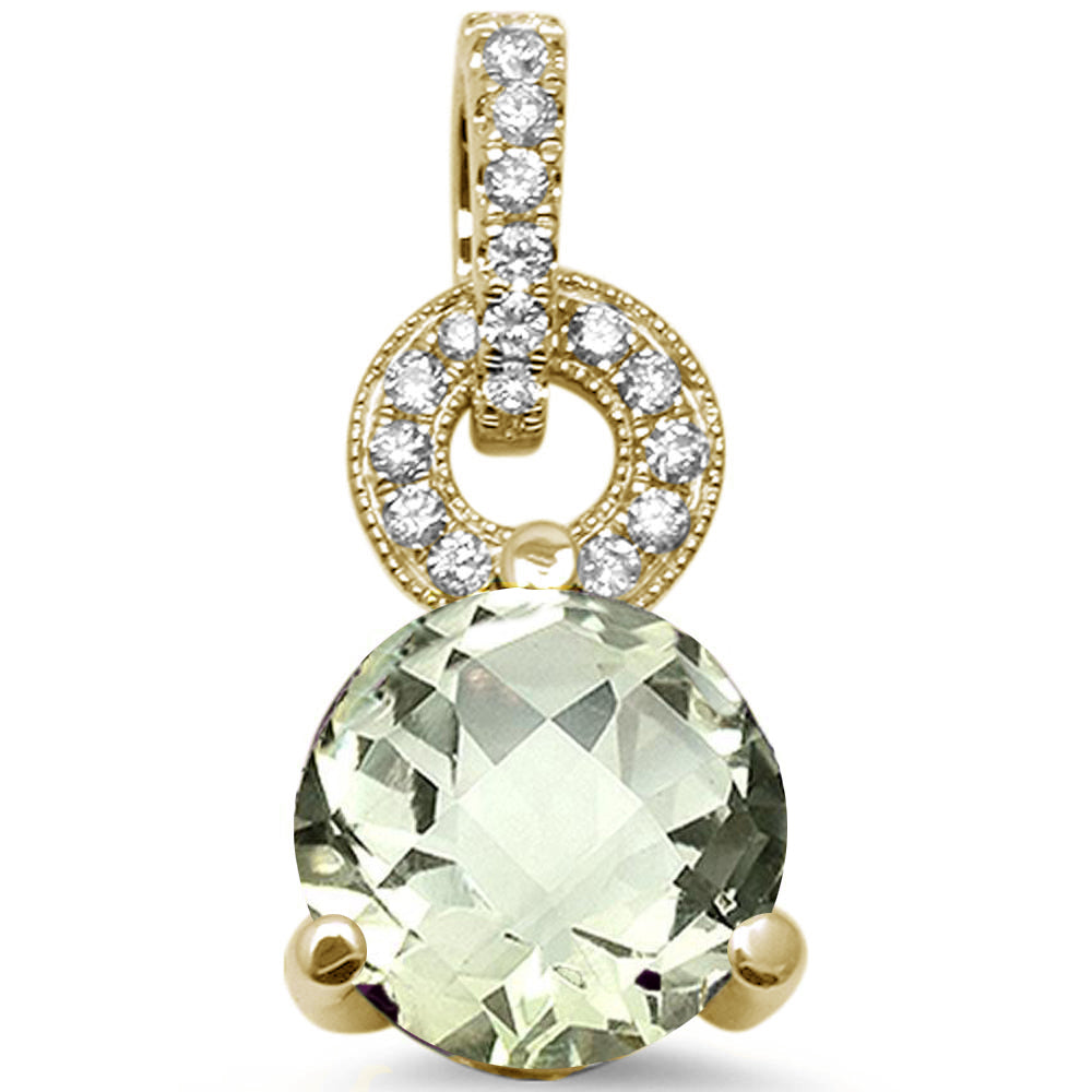 GEMSTONE CLOSEOUT  1.76ct 14K Yellow Gold Natural Green AMETHYST & Diamond Pendant