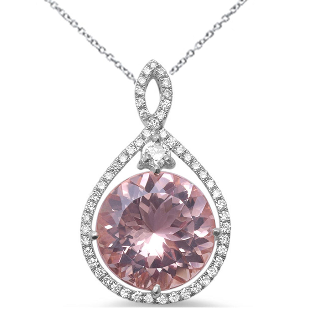 ''GEMSTONE CLOSEOUT  6.03ct Round Morganite 14k White Gold Diamond PENDANT Necklace 18'''' Long''