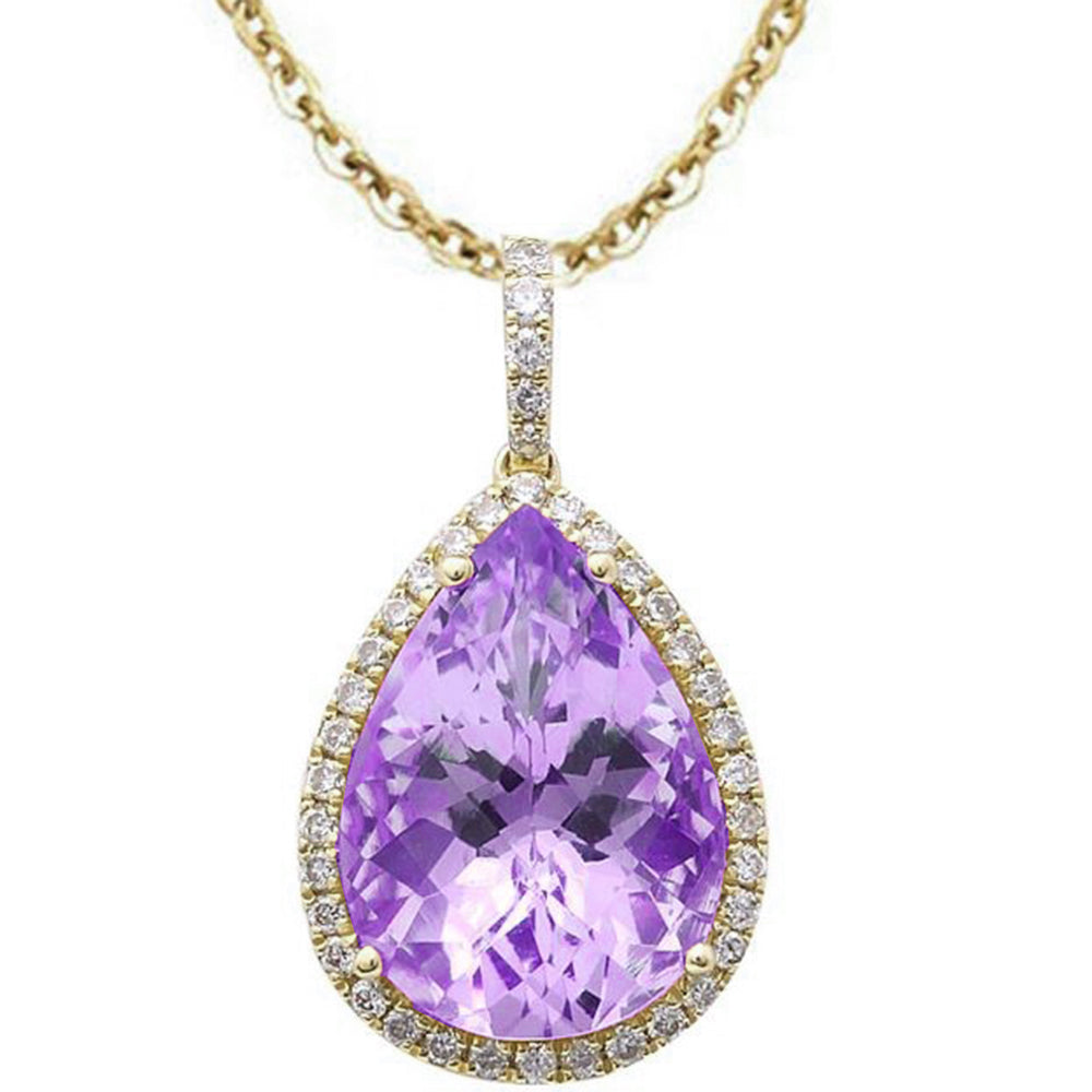 GEMSTONE CLOSEOUT 4.33ct G SI 14K Yellow Gold Pink Amethyst & DIAMOND Tear Drop Pendant