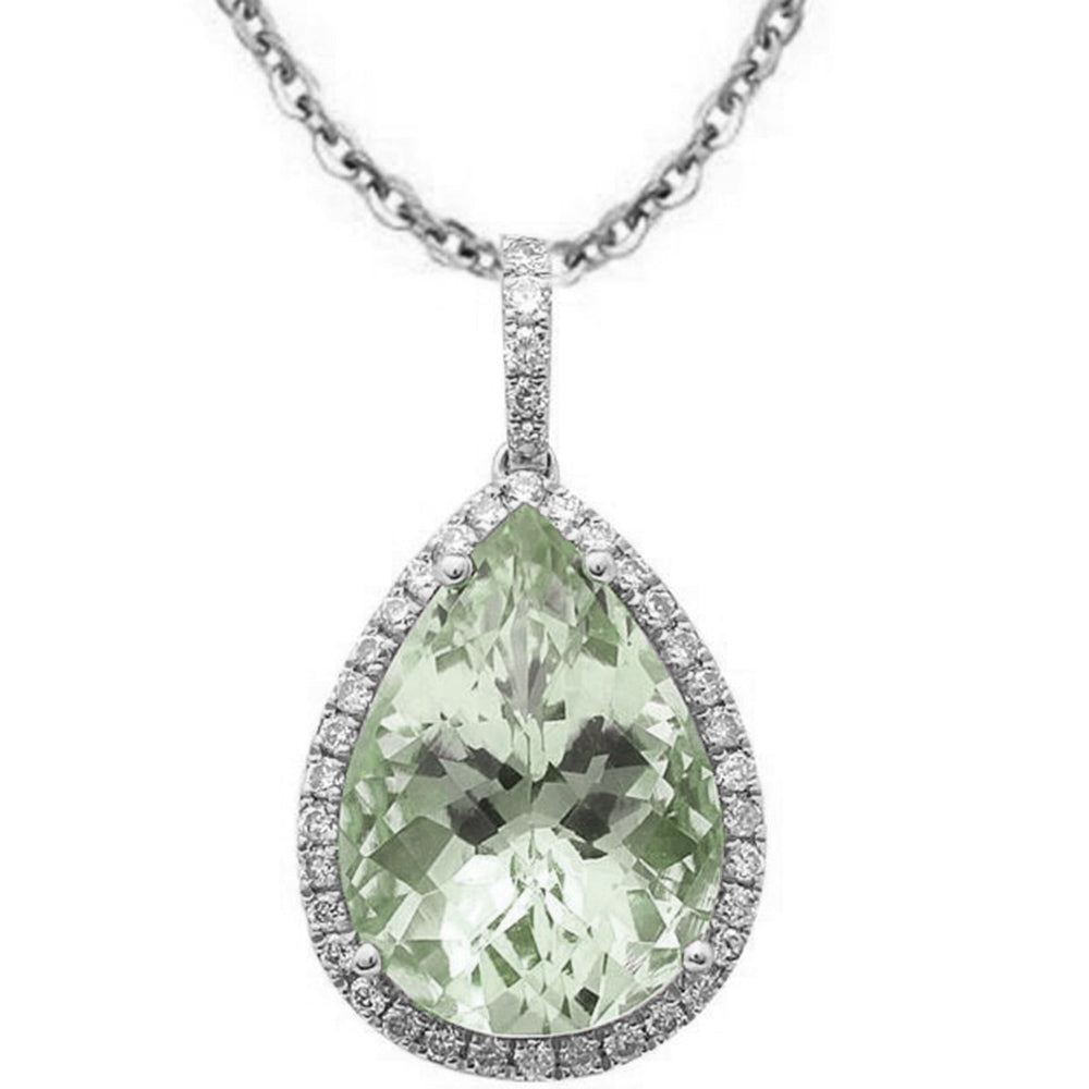 GEMSTONE CLOSEOUT 4.74ct G SI 14K White Gold Green Amethyst & Diamond Tear Drop PENDANT