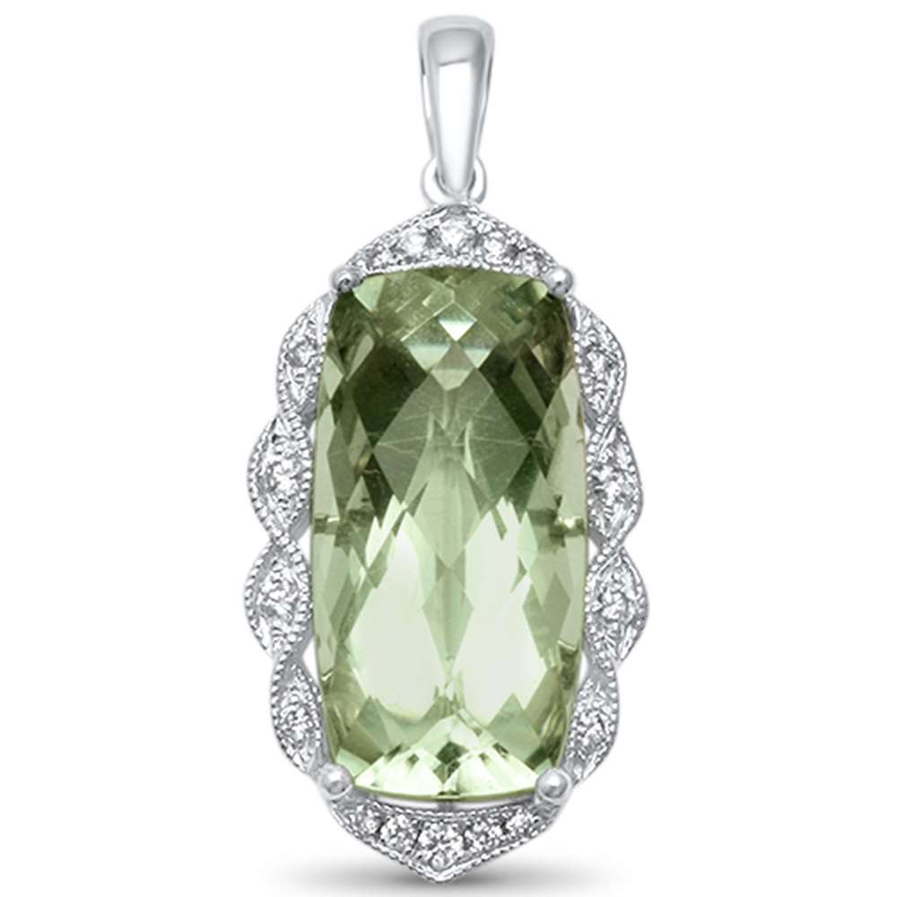 ''GEMSTONE CLOSEOUT 5.90ct G SI 14kt White Gold Antique Filigree Green Amethyst & Diamond PENDANT 1''''