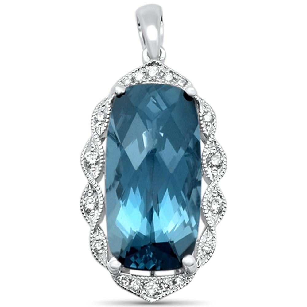 GEMSTONE CLOSEOUT  6.50cts 14k White gold Cushion Blue Topaz & DIAMOND Designer Pendant