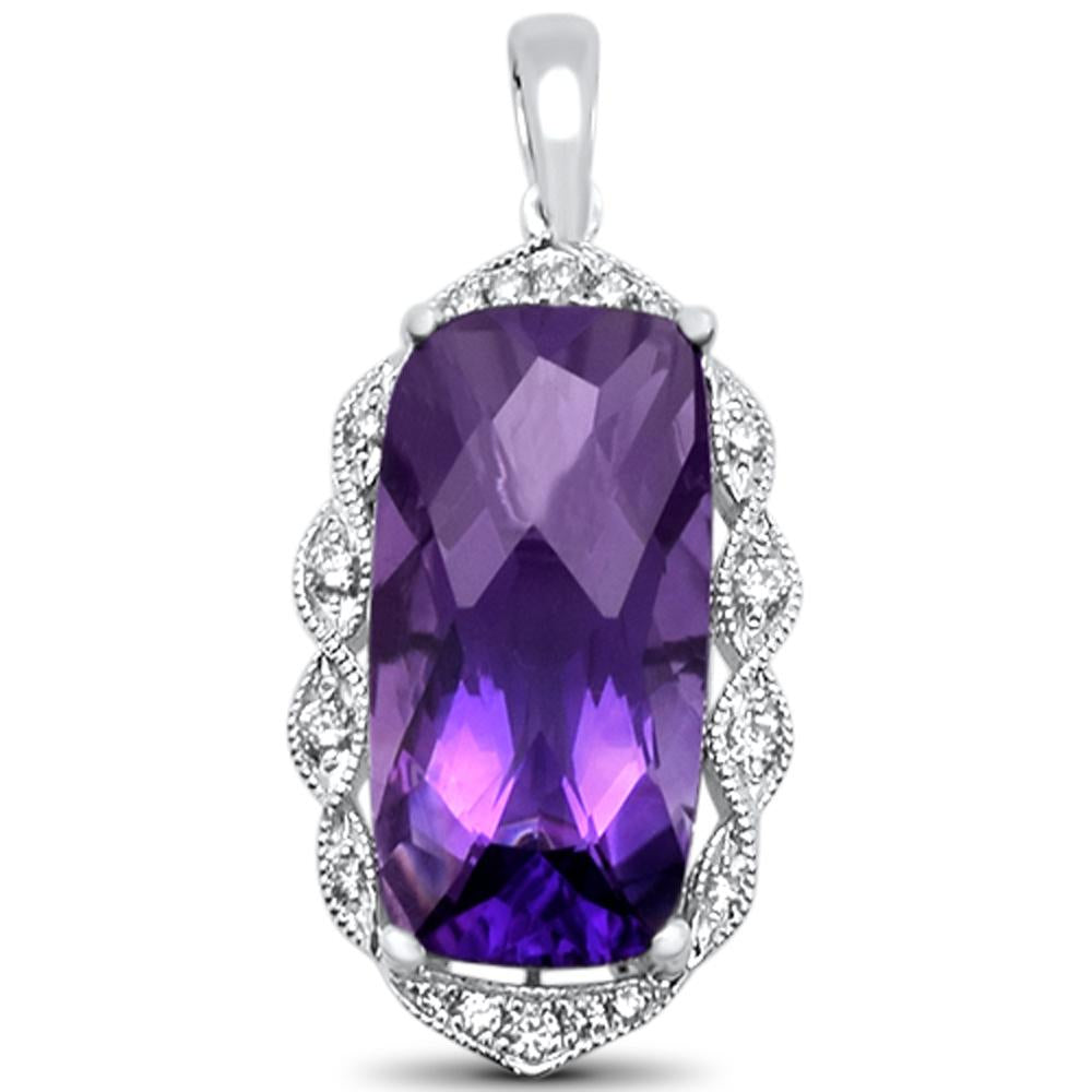 GEMSTONE CLOSEOUT  4.74cts 14k White gold Cushion Amethyst & DIAMOND Designer Pendant