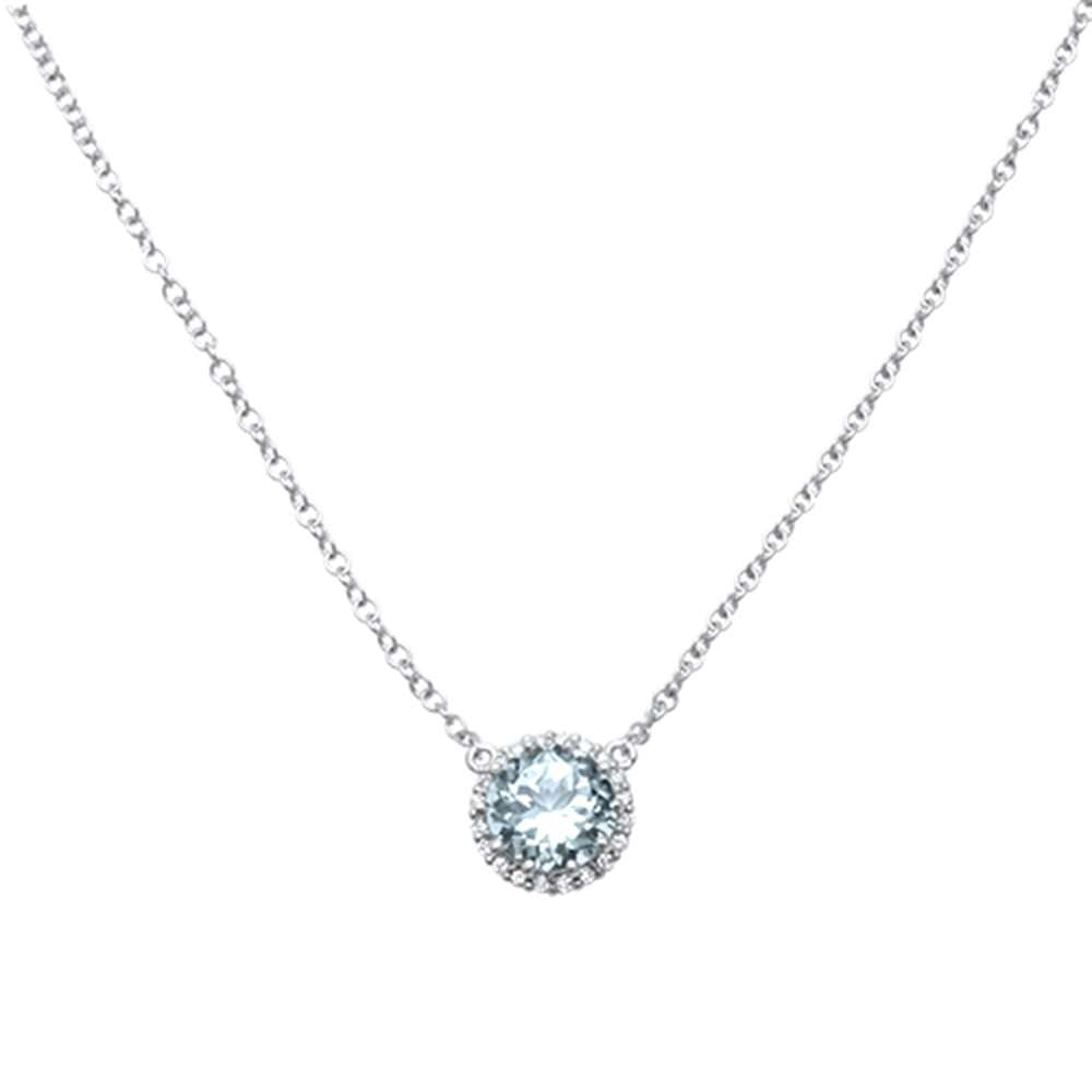 ''GEMSTONE CLOSEOUT  1.12ct G SI 14kt White Gold DIAMOND & Aquamarine Solitaire Pendant Necklace 18''''