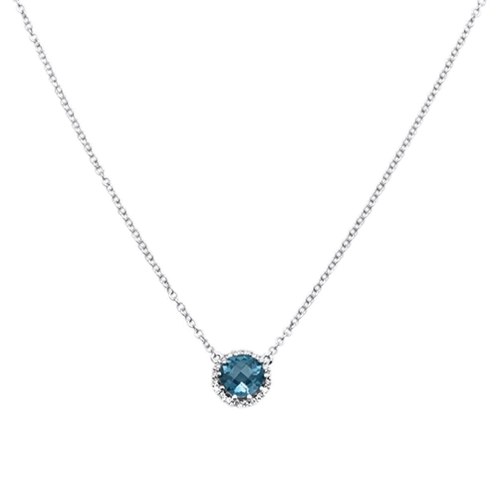 ''GEMSTONE CLOSEOUT  1.20cts 14k White gold Round Blue Topaz & DIAMOND Necklace 18'''' Long''