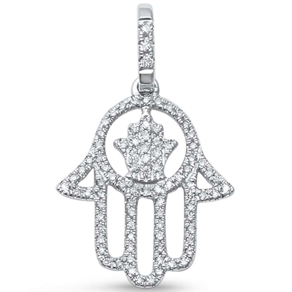 ''.20 G SI 14kt White GOLD Hand of Hamsah Chai Jewelry Diamond Pendant 1'''' Long''