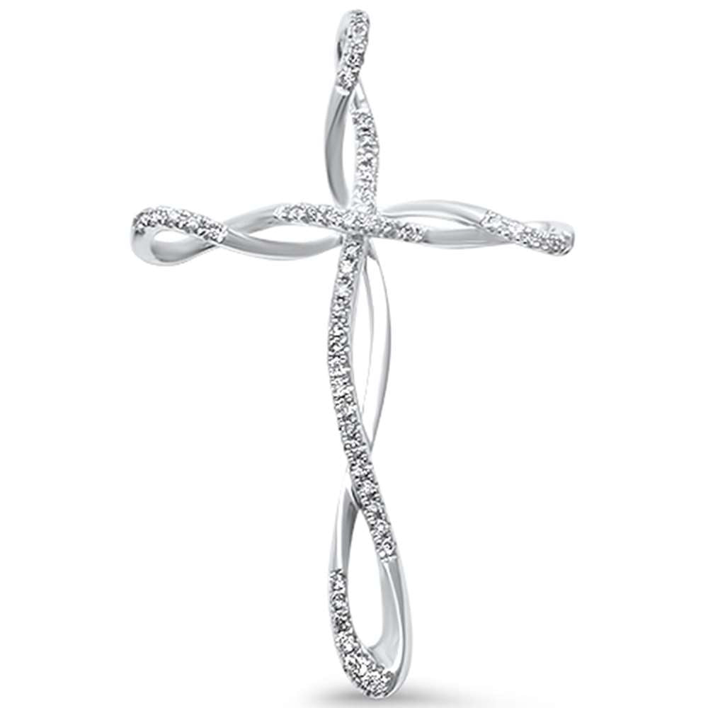 ''DIAMOND  CLOSEOUT!  .11ct G SI 14kt White Gold Elegant Infinity Diamond Cross Pendant 1.25'''' Long''