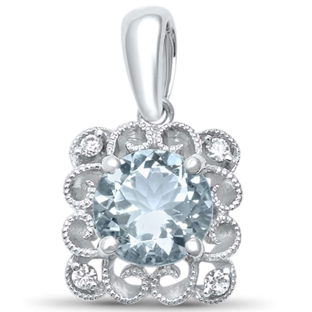 ''GEMSTONE CLOSEOUT  1.04ct G SI 14kt White Gold Natural Aquamarine & Diamond PENDANT .62'''' Long''