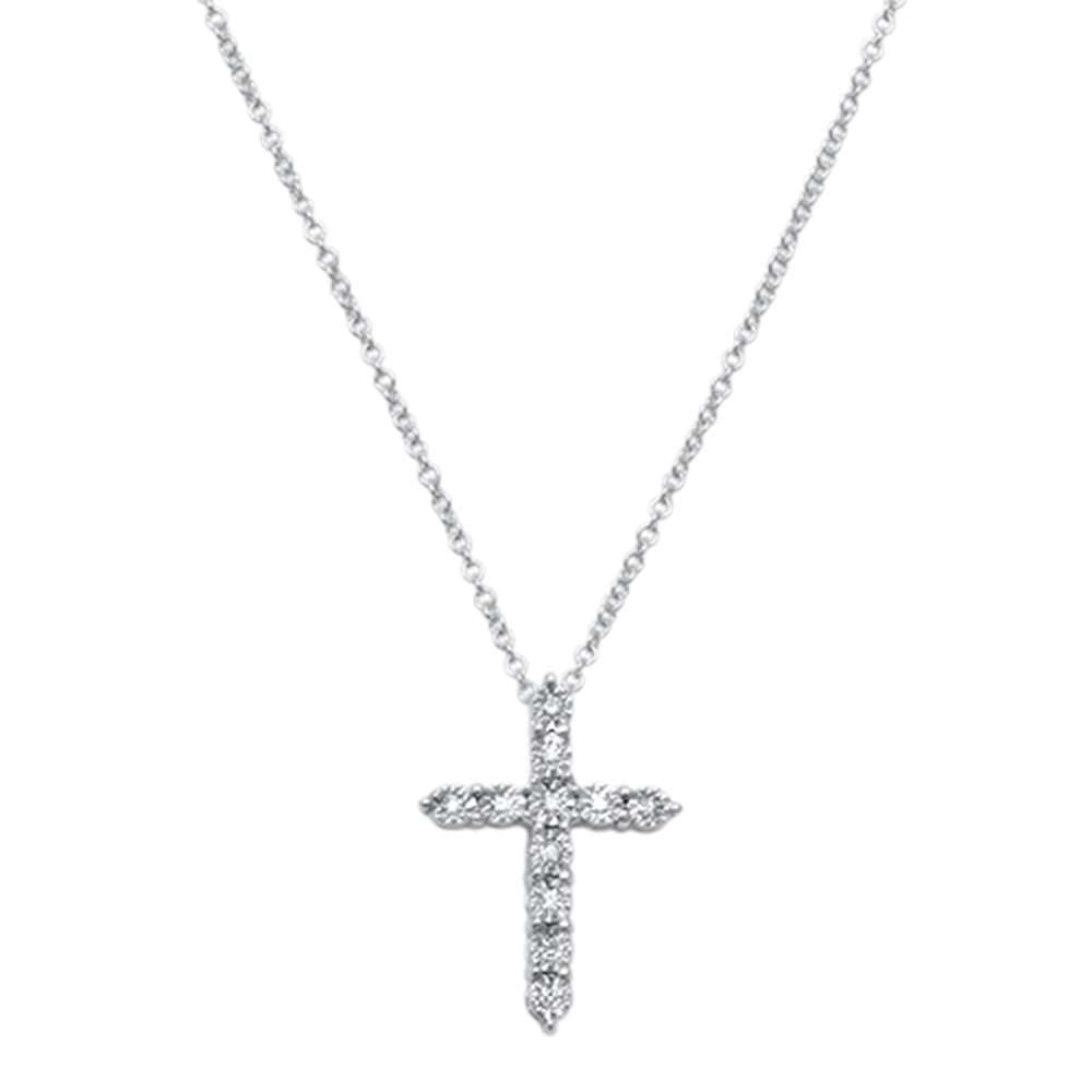 ''.06ct 14kt White Gold Diamond Cross Pendant NECKLACE 18'''' Long''