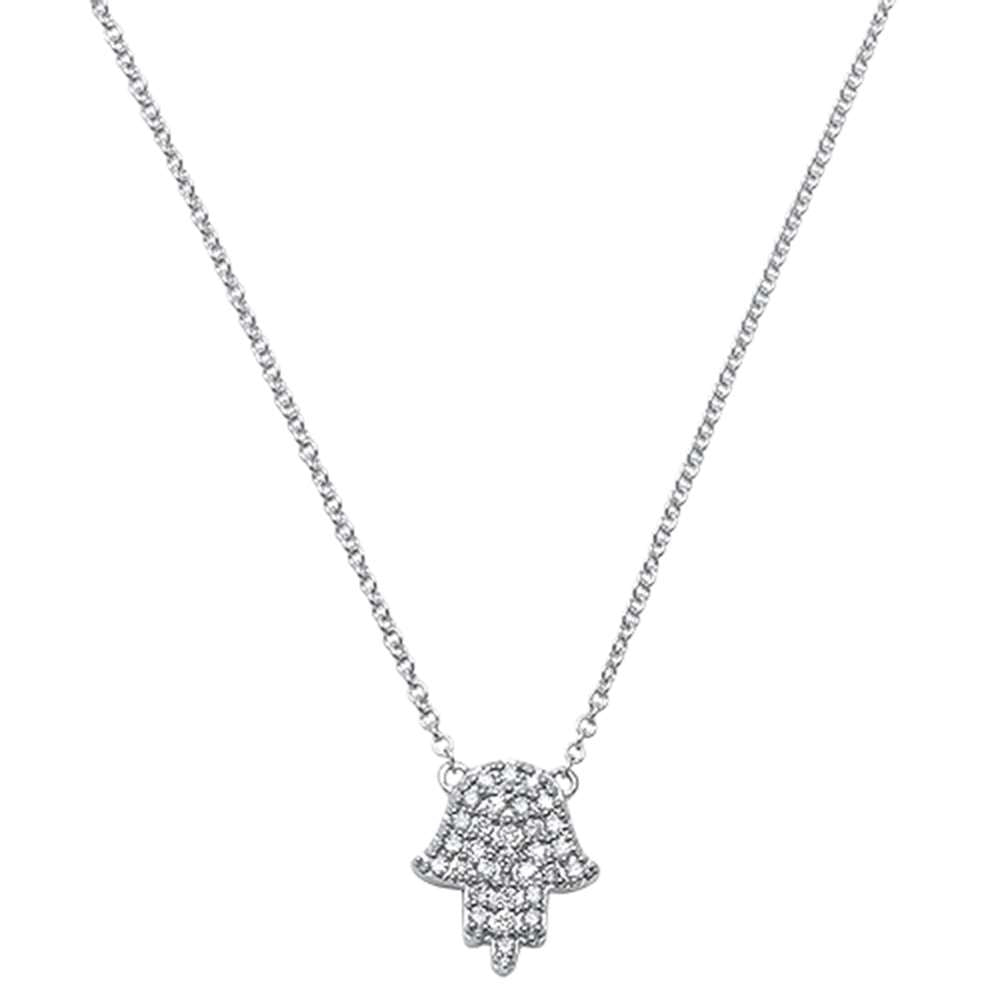 ''.11ct 14kt White Gold DIAMOND Trendy Hand of Hamsa Chai Necklace 18''''''