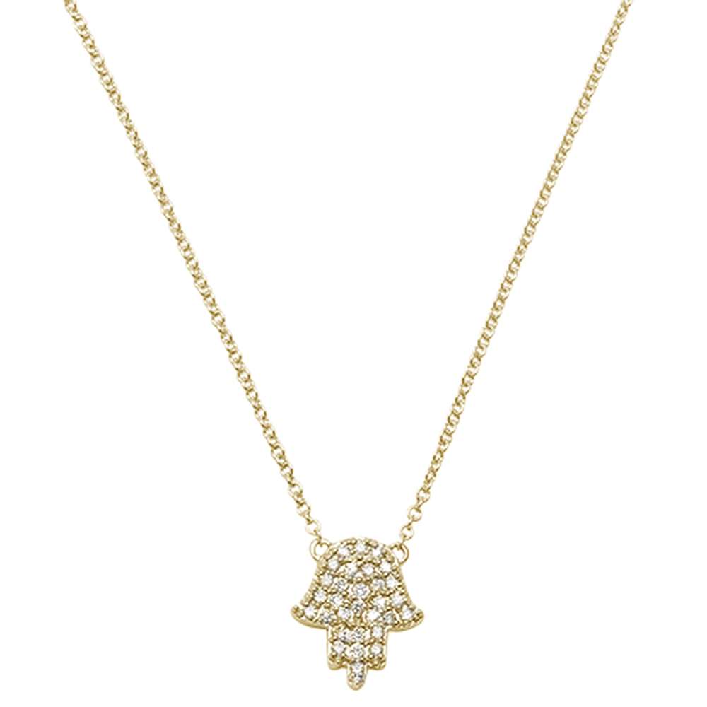 ''.11ct 14kt Yellow GOLD Trendy Hand of Hamsa Chai Necklace 18''''''