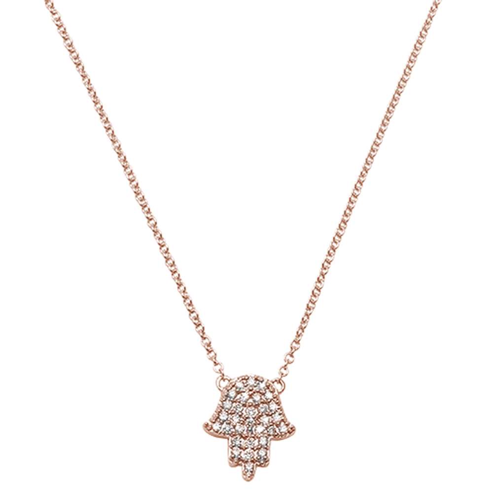 ''DIAMOND CLOSEOUT! .10ct 14kt Rose Gold Trendy Hand of Hamsa Chai Necklace 18''''''