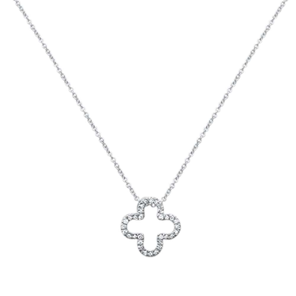 ''.08ct 14kt White Gold Quatrefoil Flower Diamond Pendant 18'''' NECKLACE''