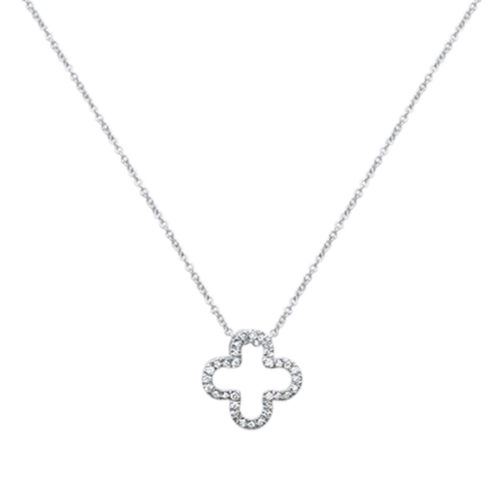 ''.09ct 14kt White Gold Quatrefoil FLOWER Diamond Pendant 18'''' Necklace''