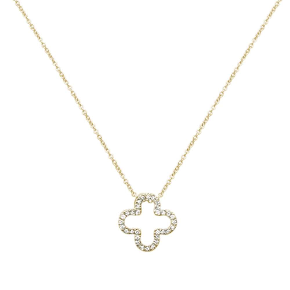 ''.08ct 14kt Yellow GOLD Quatrefoil Flower Diamond Pendant 18'''' Necklace''