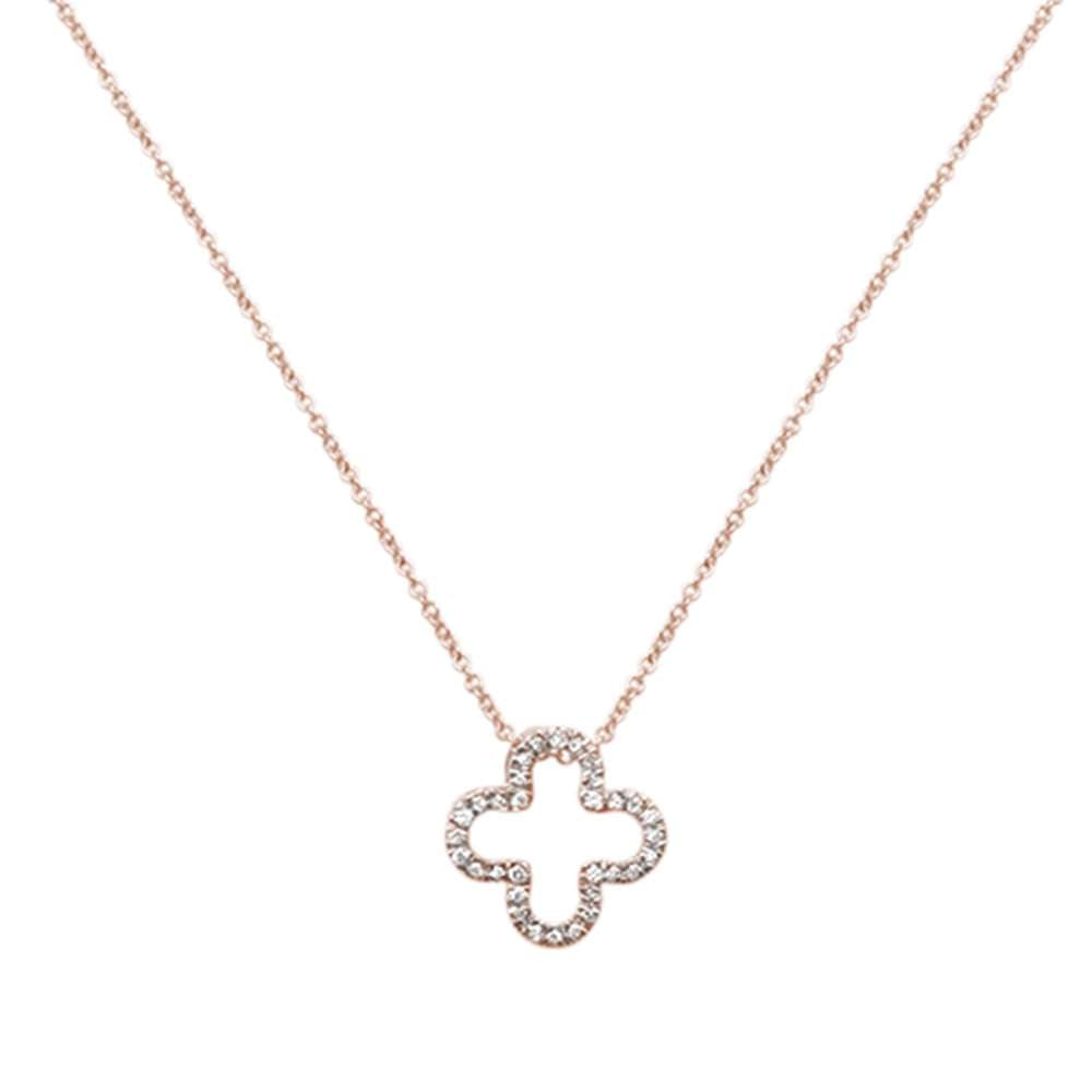 ''.08ct 14kt Rose Gold Quatrefoil Flower Diamond PENDANT 18'''' Necklace''