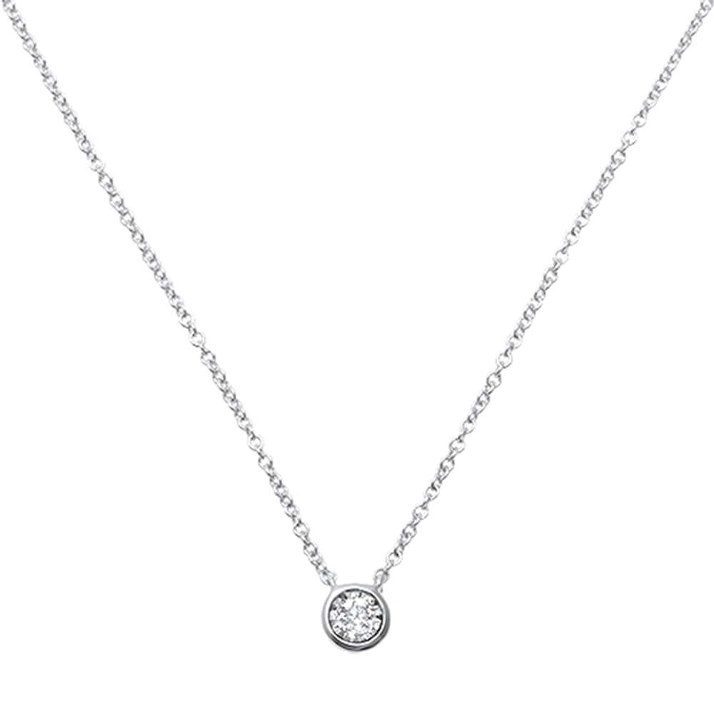 ''.07ct 14kt White Gold Round Bezel Diamond Solitaire Pendant 18'''' NECKLACE''