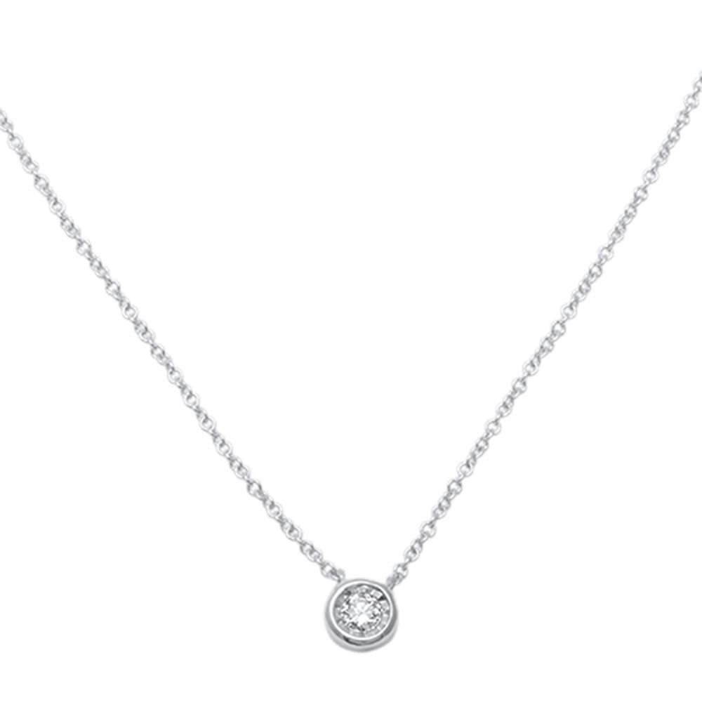 ''.05ct 14kt White Gold Bezel Solitaire Round DIAMOND Pendant 18'''' Necklace''