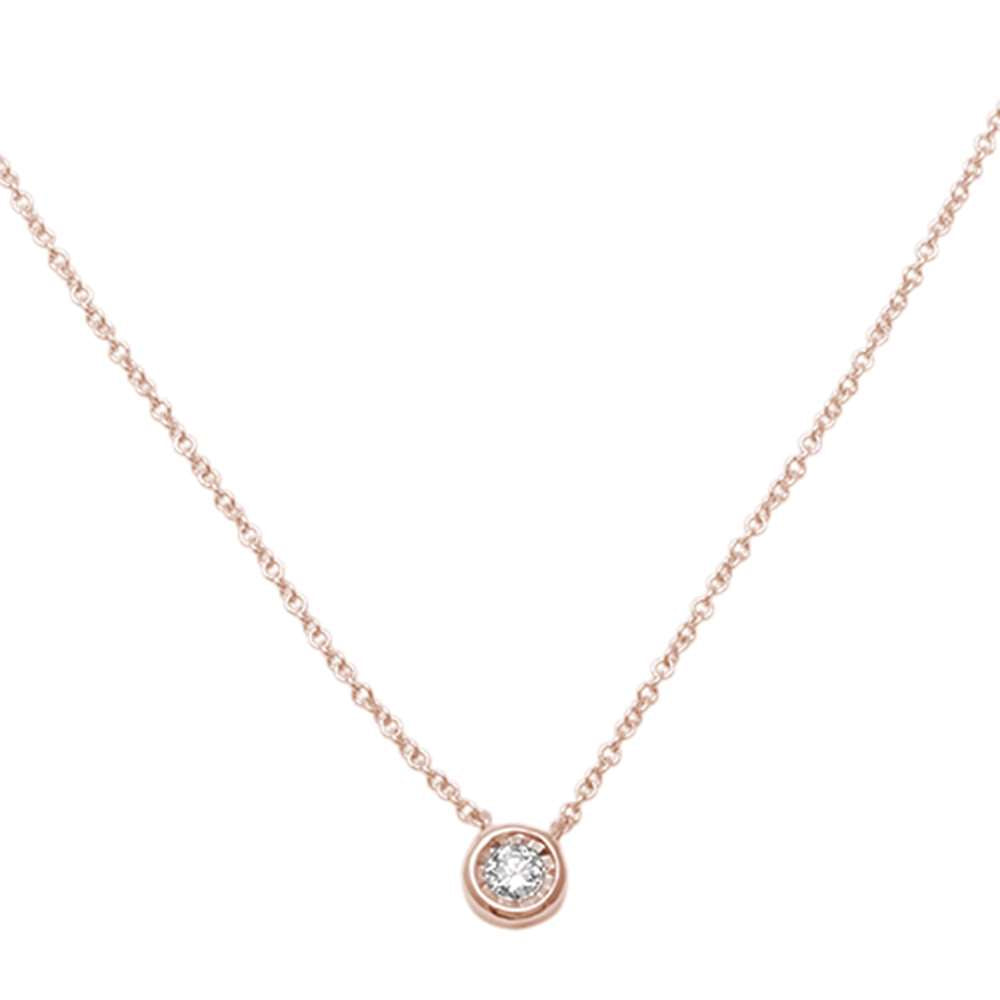 ''.06ct 14kt Rose Gold Bezel Solitaire Round DIAMOND Pendant 18'''' Necklace''