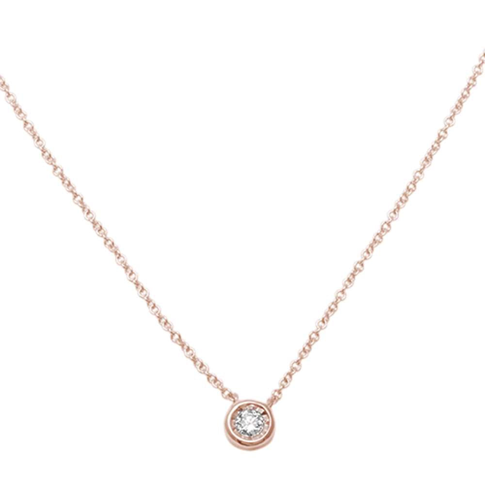 ''.06ct 14kt Rose GOLD Bezel Solitaire Round Diamond Pendant 18'''' Necklace''