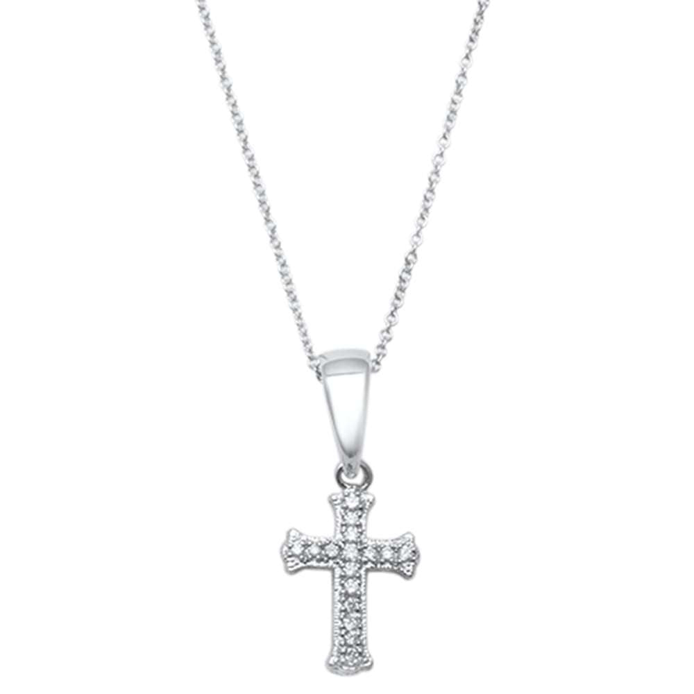 ''.09ct 14kt White Gold Round Diamond Cross PENDANT 18'''' Necklace''