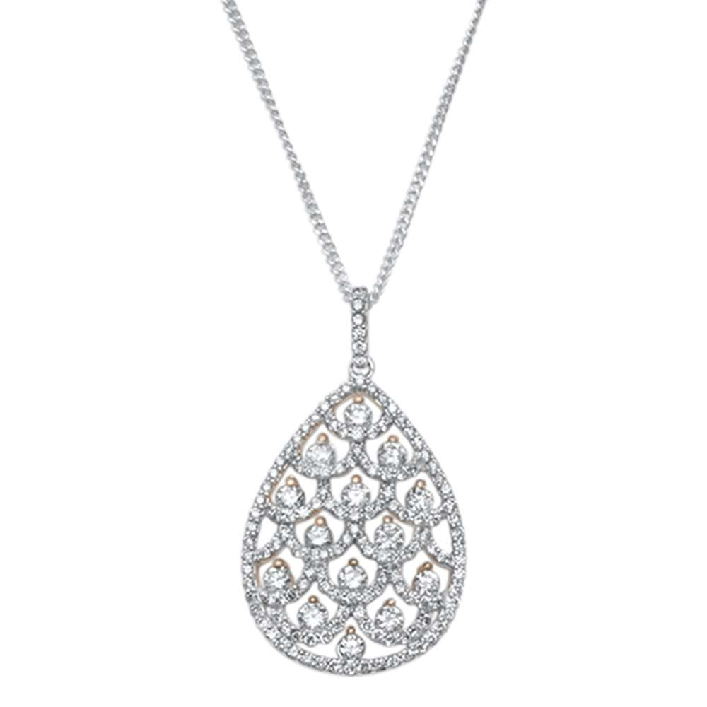 ''DIAMOND CLOSEOUT! 1.38ct 14kt White Gold w Rose Accent Pear Tear Drop DIAMOND Necklace 18''''''