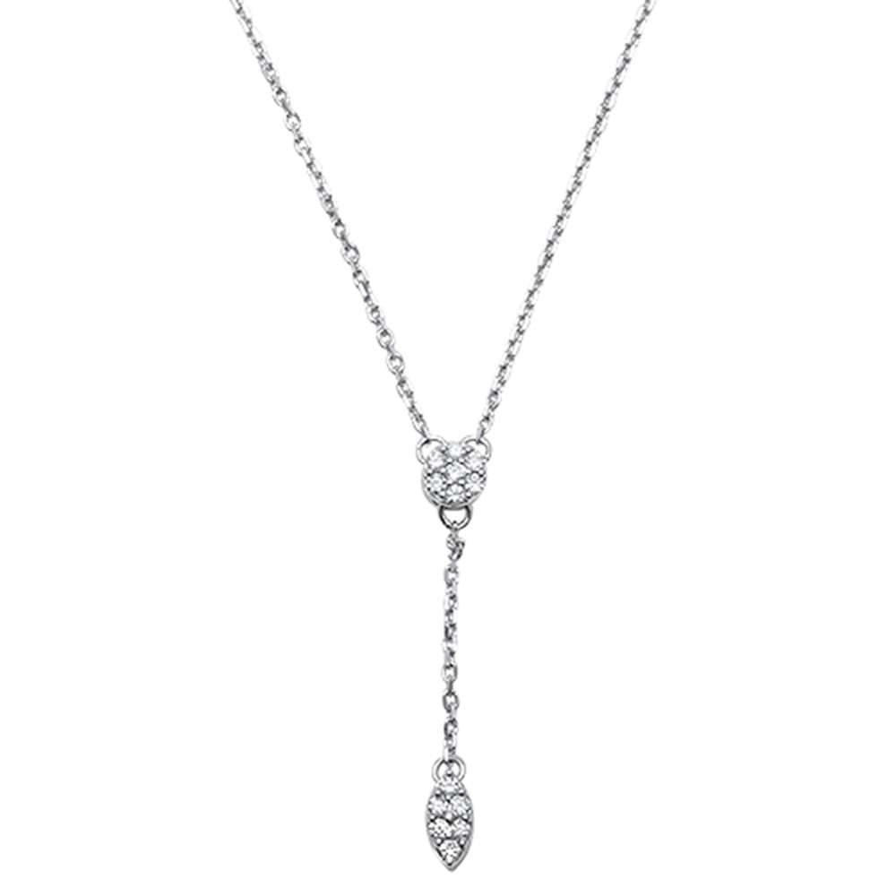 ''.11ct 14k White Gold Diamond Drop DANGLE Flower Lariat Pendant 18''''Necklace''
