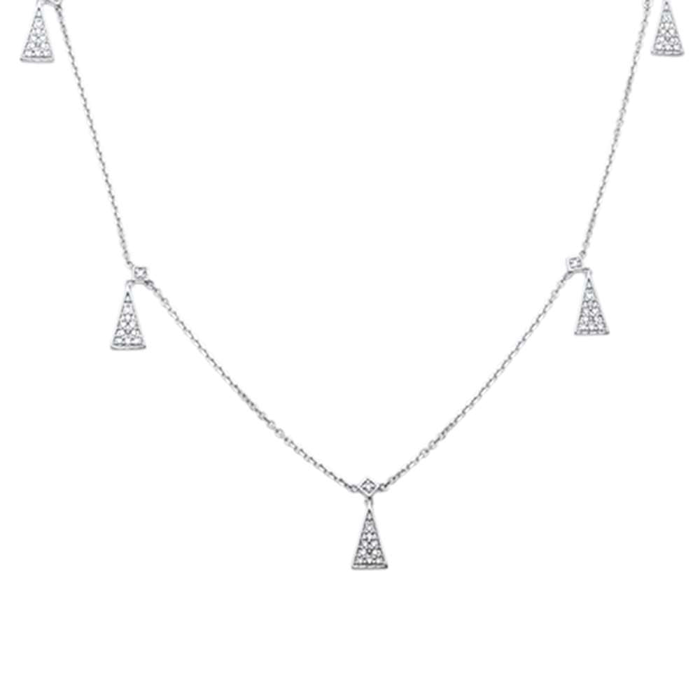 ''SPECIAL!.18ct G SI 14K White GOLD Diamond Trendy Triangle & Round Pendant Necklace 18'''' Long''