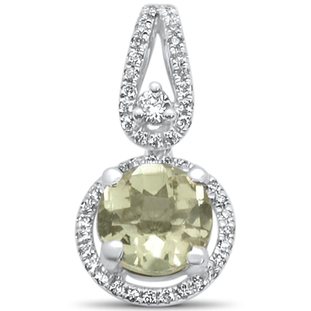 GEMSTONE CLOSEOUT  1.06cts 14k white Gold Round Green AMETHYST & Diamond Designer Pendant