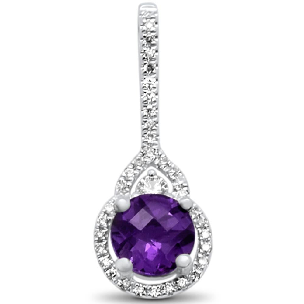 GEMSTONE CLOSEOUT  .81cts 14k White gold Round AMETHYST & Diamond Designer Pendant