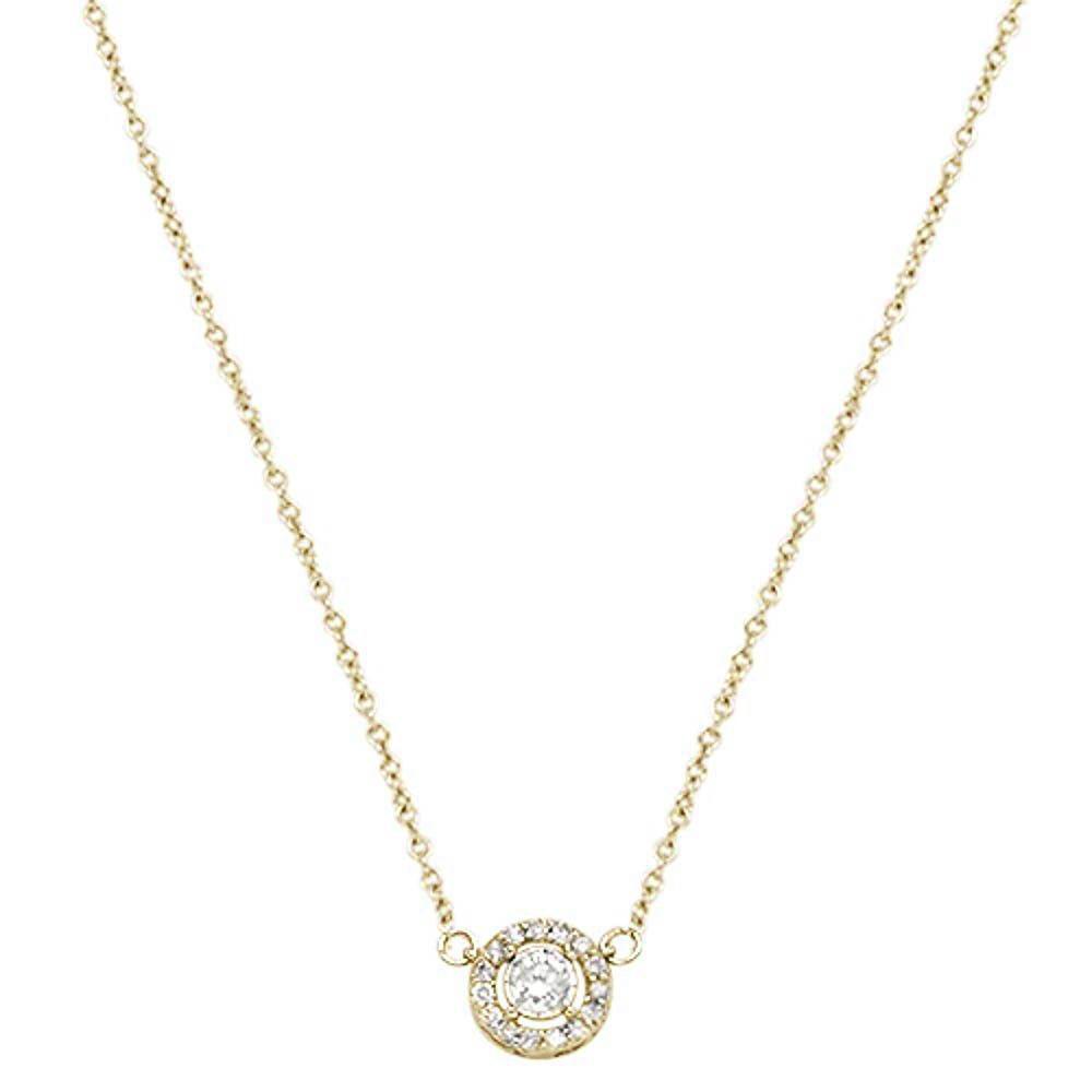 ''.17ct 14k Yellow Gold Diamond Round Halo Solitaire Pendant NECKLACE 18''''''