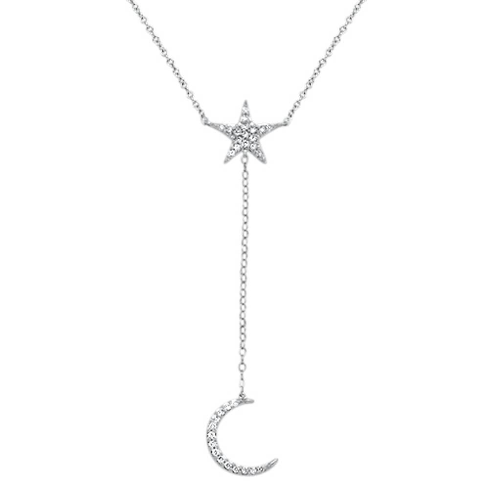 ''.19cts 14kt White Gold Moon Star Lariat Drop Diamond PENDANT Necklace 18''''''