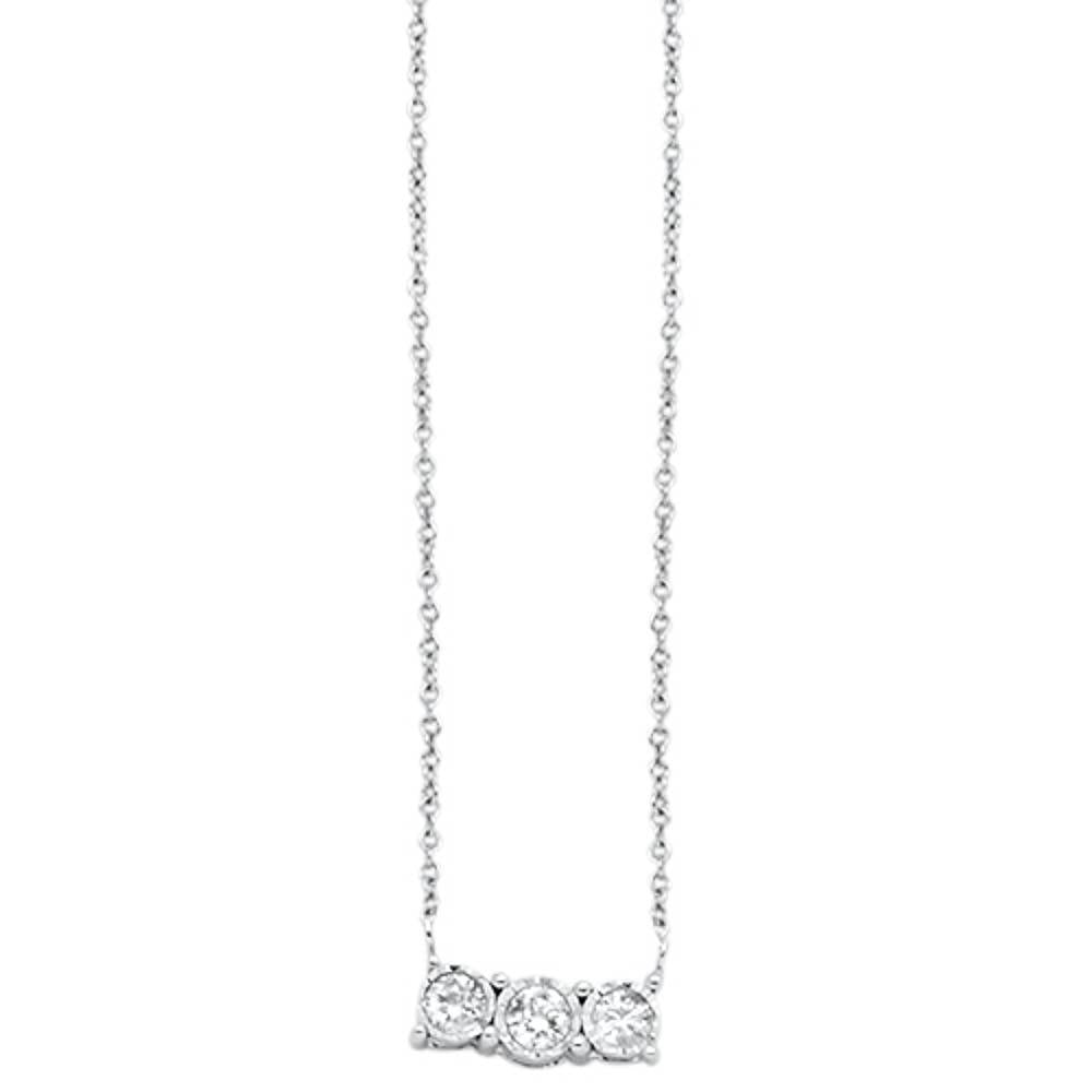 ''SPECIAL! .18cts 14kt White Gold Three Stone Round Diamond Pendant NECKLACE 18'''' Long''
