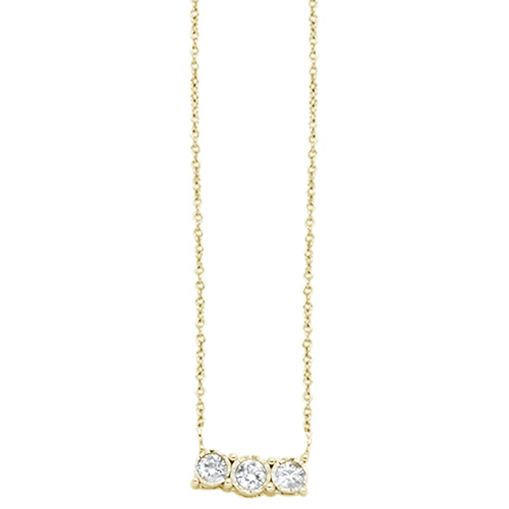 ''SPECIAL! .16cts 14k Yellow Gold DIAMOND Three Stone Pendant Necklace 18''''''