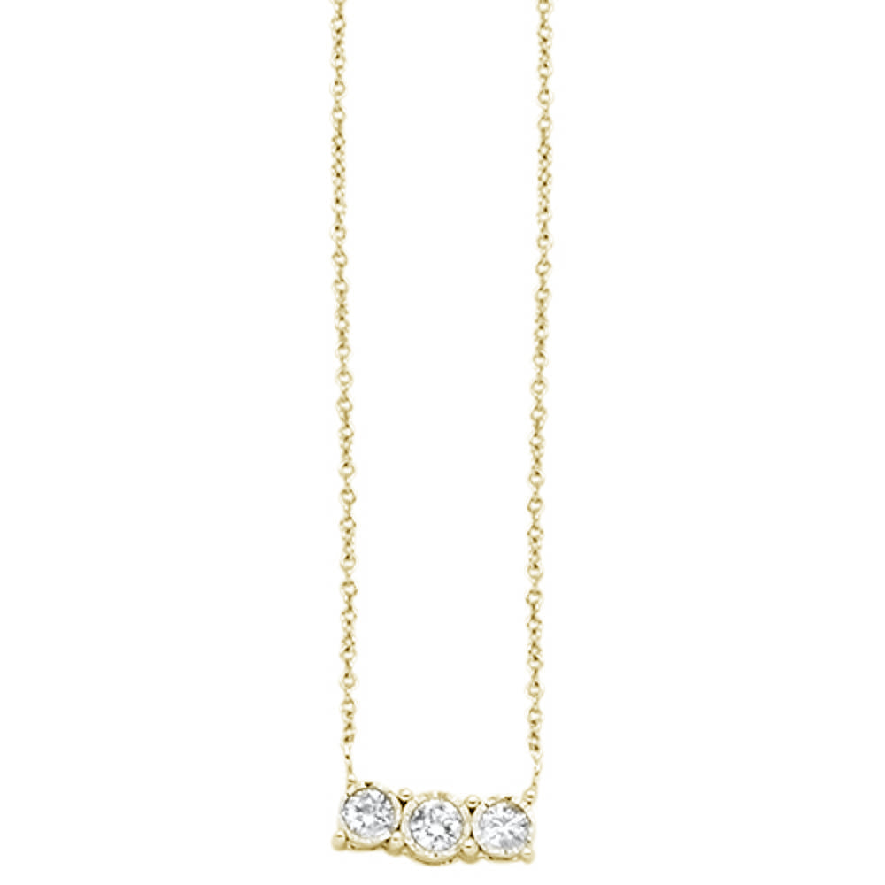 ''SPECIAL! .16cts 14k Yellow GOLD Diamond Three Stone Pendant Necklace 18''''''