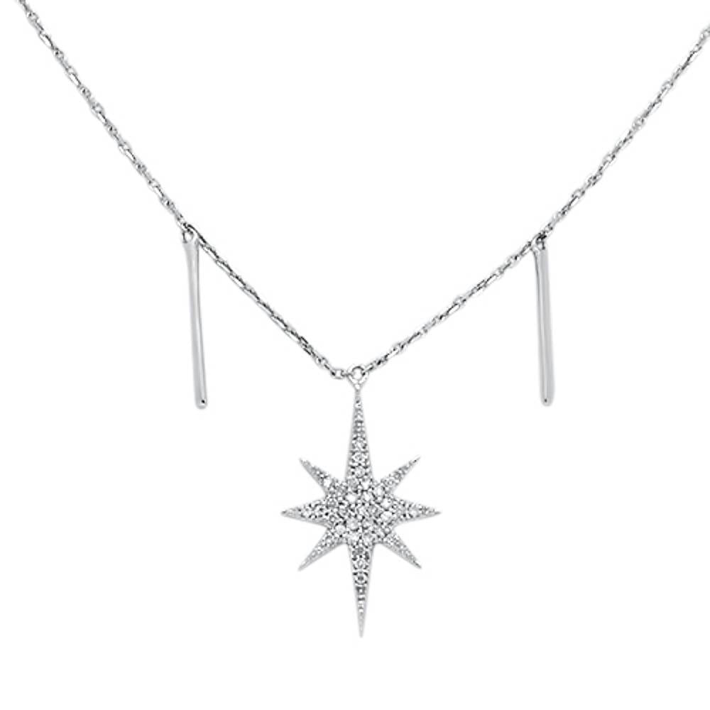 ''SPECIAL! .15cts 14kt White Gold Shining Star Round Diamond Pendant NECKLACE 18'''' Long''