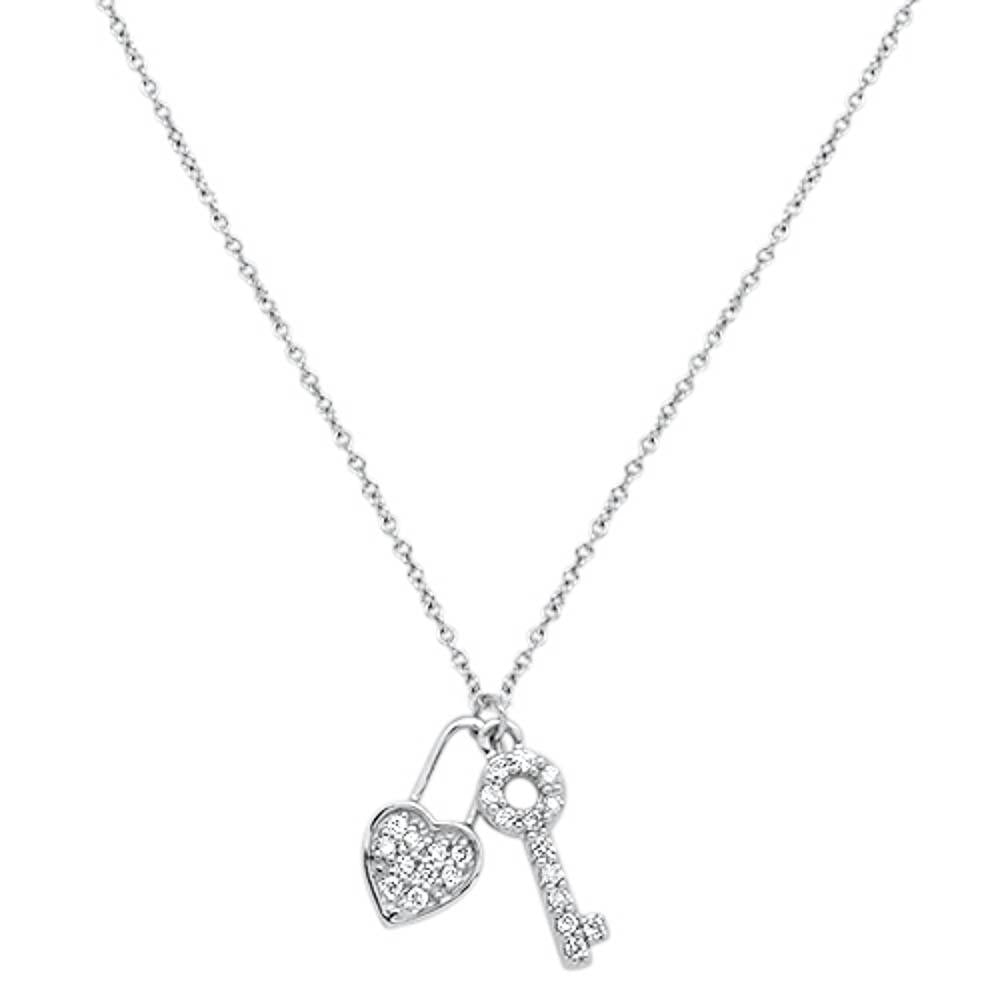 ''.13cts 14kt White GOLD Round Diamond Key to my Heart Pendant Necklace 18''''''