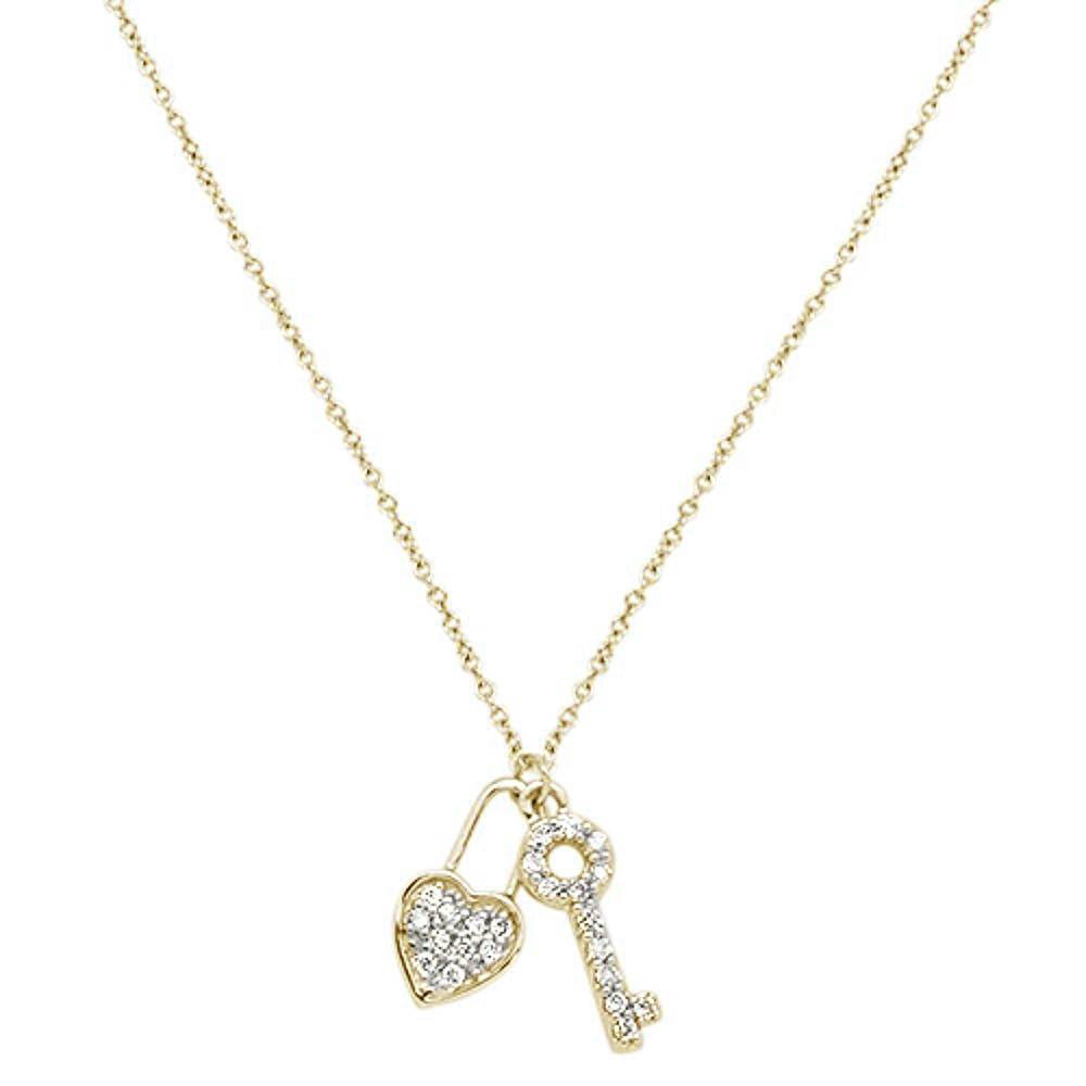 ''.12cts 14kt Yellow Gold Round DIAMOND Key to My Heart Pendant Necklace 18''''''