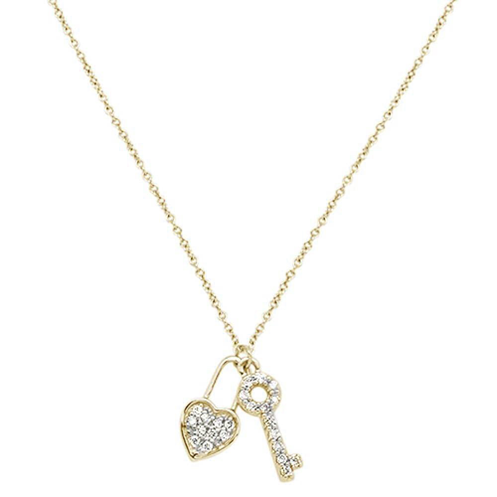 ''.12cts 14kt Yellow Gold Round Diamond Key to My Heart PENDANT Necklace 18''''''