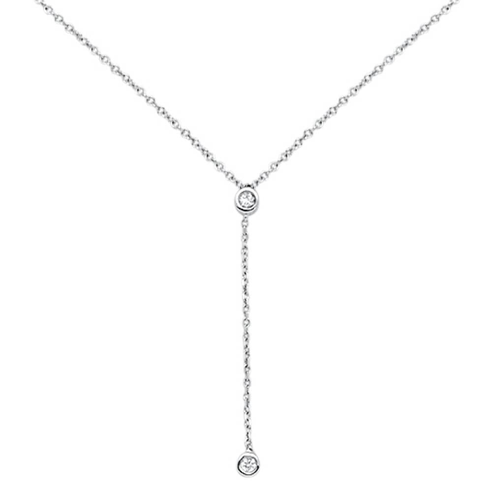 ''.06cts 14kt White Gold Round Diamond Drop Lariat Pendant NECKLACE 18'''' Long''