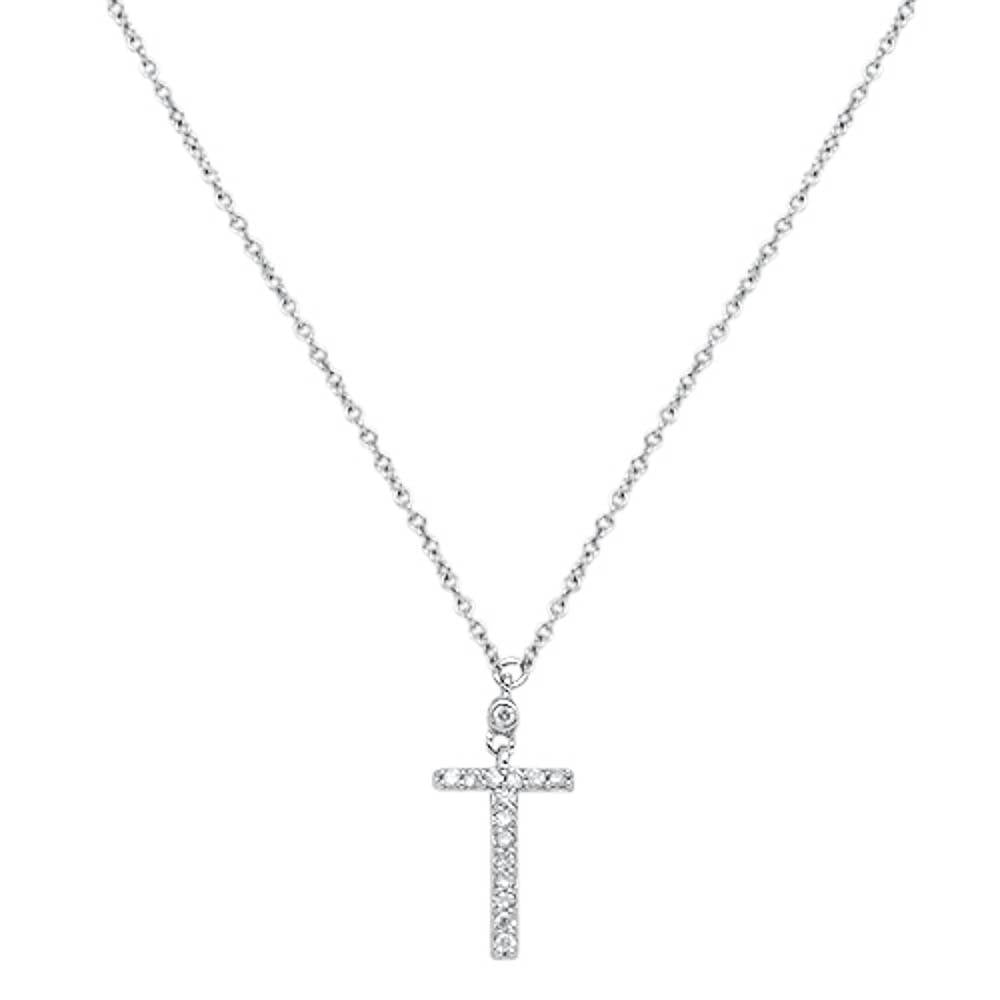 ''.07cts 10kt White Gold Round DIAMOND Cross Pendant Necklace 18'''' Long''