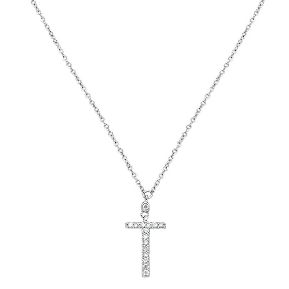 ''.07cts 14kt White Gold Round Diamond Cross Pendant NECKLACE 18'''' Long''