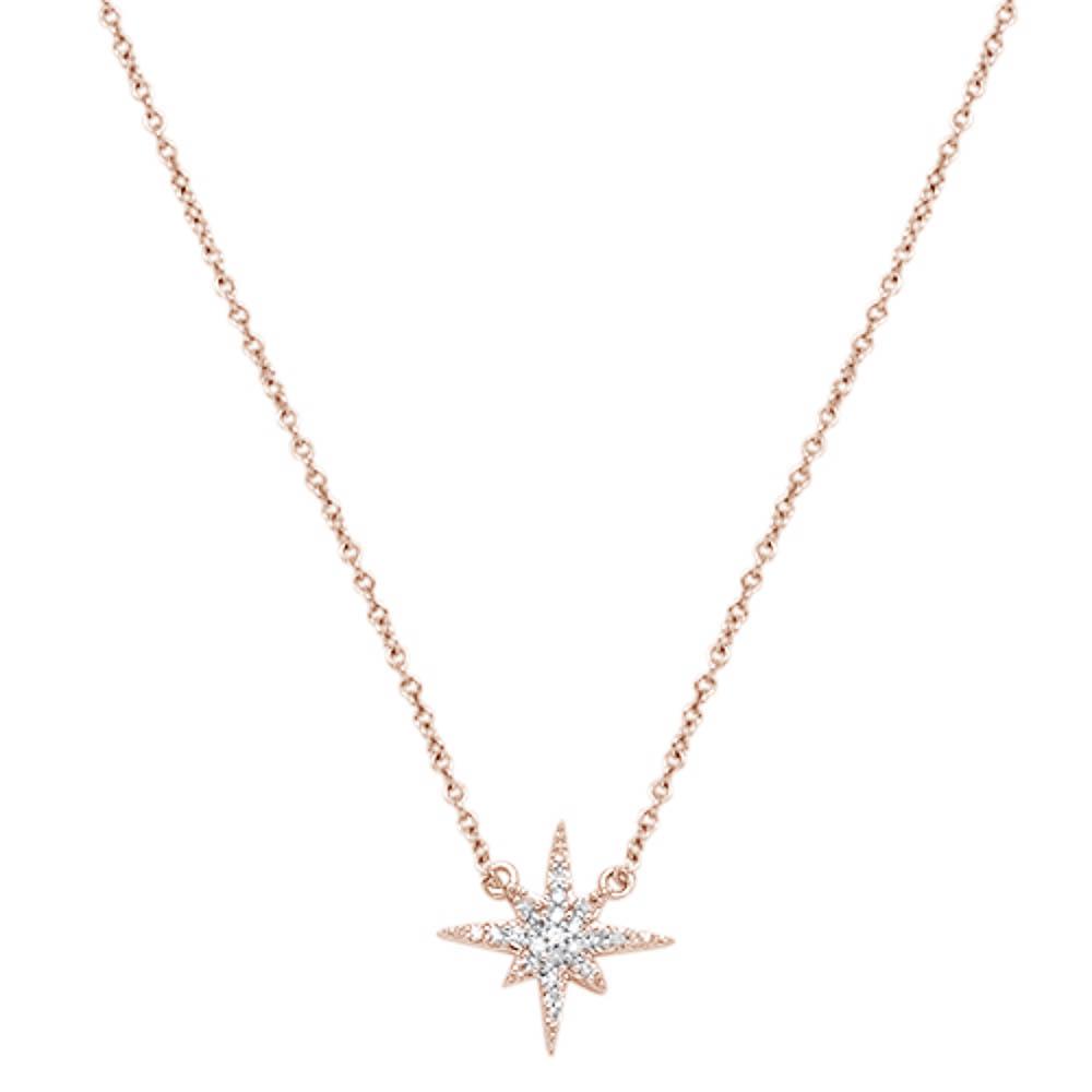 ''.10ct 14k Rose Gold Diamond Starburst CHARM Pendant Necklace 18'''' Long''